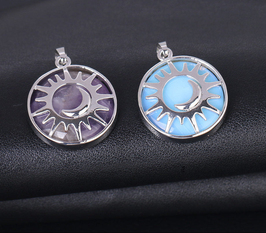 Sun & Moon Pendant Reiki Healing Natural Stone Necklace