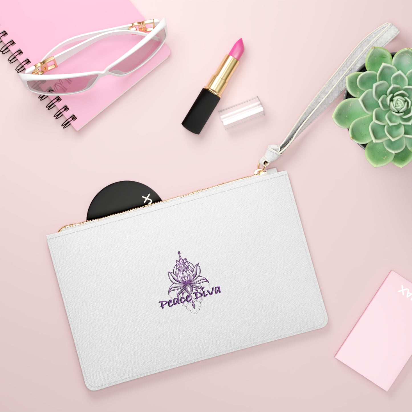 Lotus Peace Diva Clutch Bag — Purple Floral Wristlet Purse