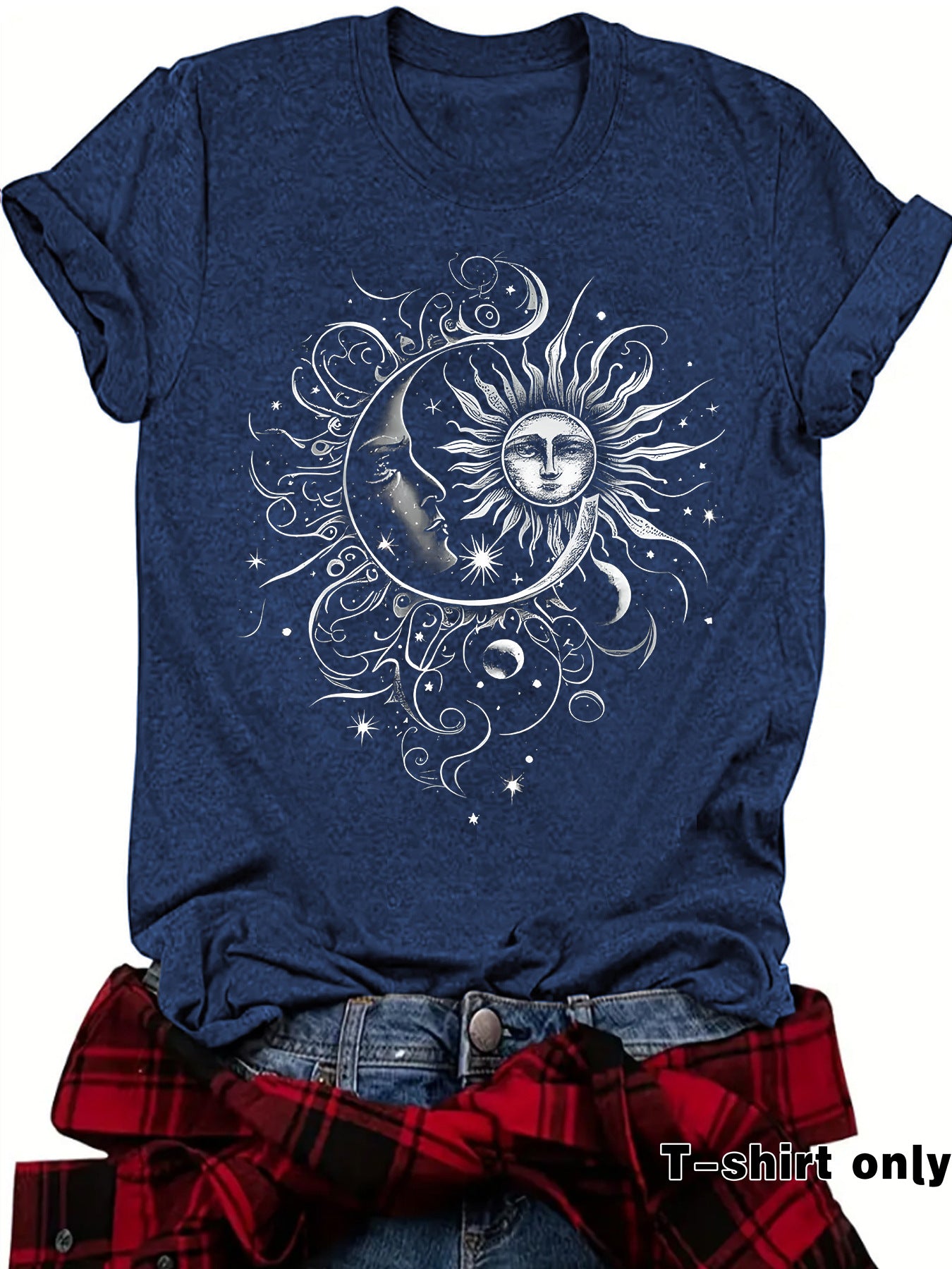 Sun and Moon Design T-Shirt Short Sleeved