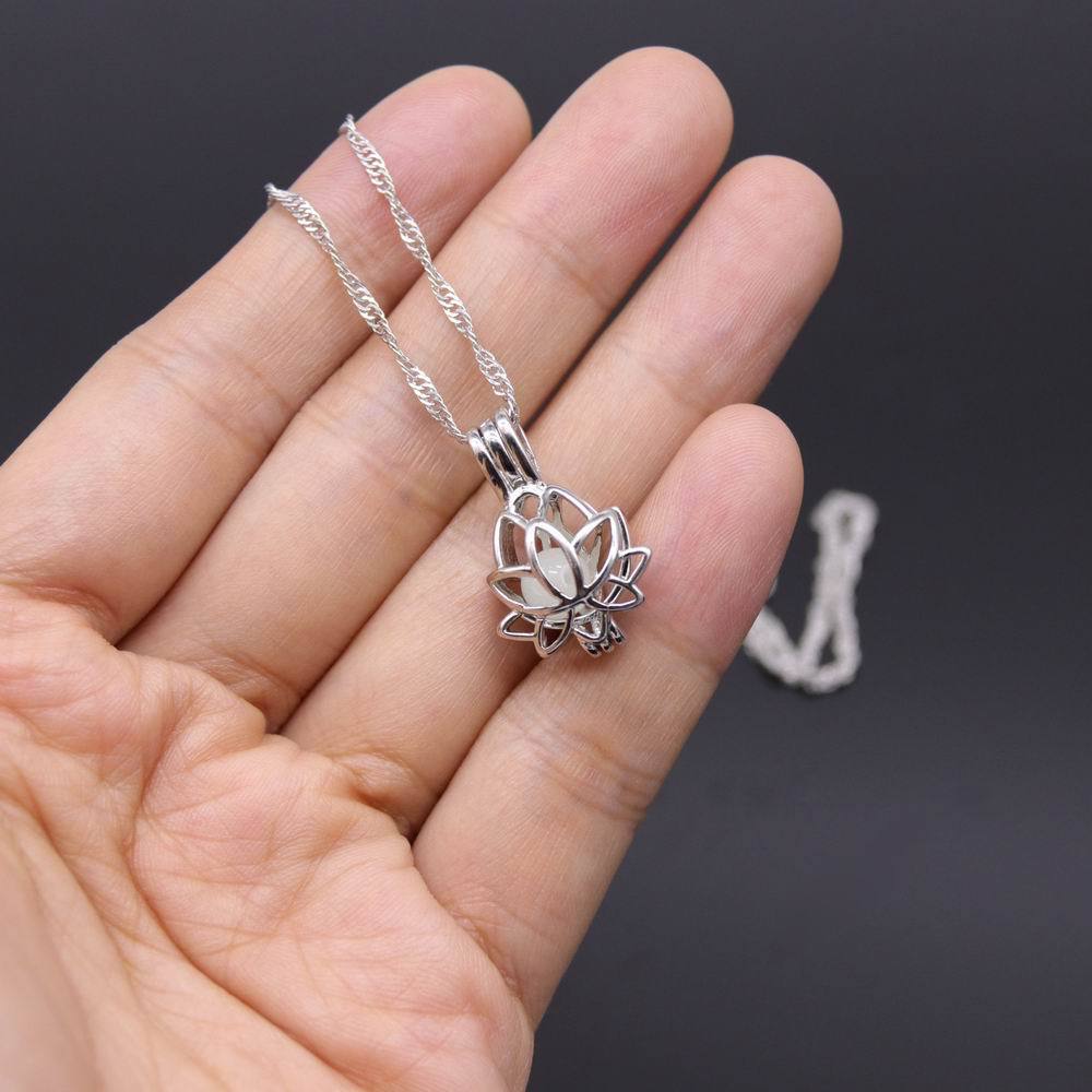 Luminous Glow In The Dark Moon Lotus Flower Shaped Pendant Necklace For Women