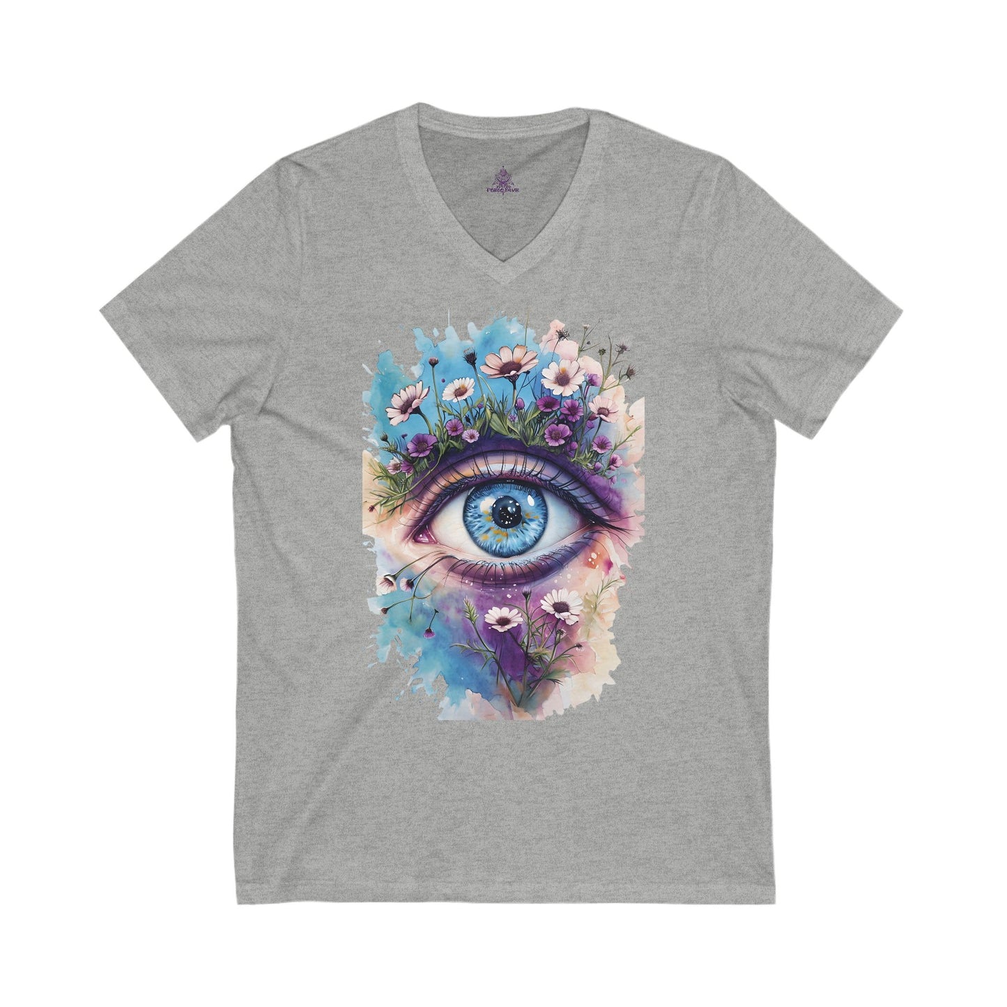 Peace Diva Floral Eye V-Neck Tee | Boho Style Unisex Jersey Shirt