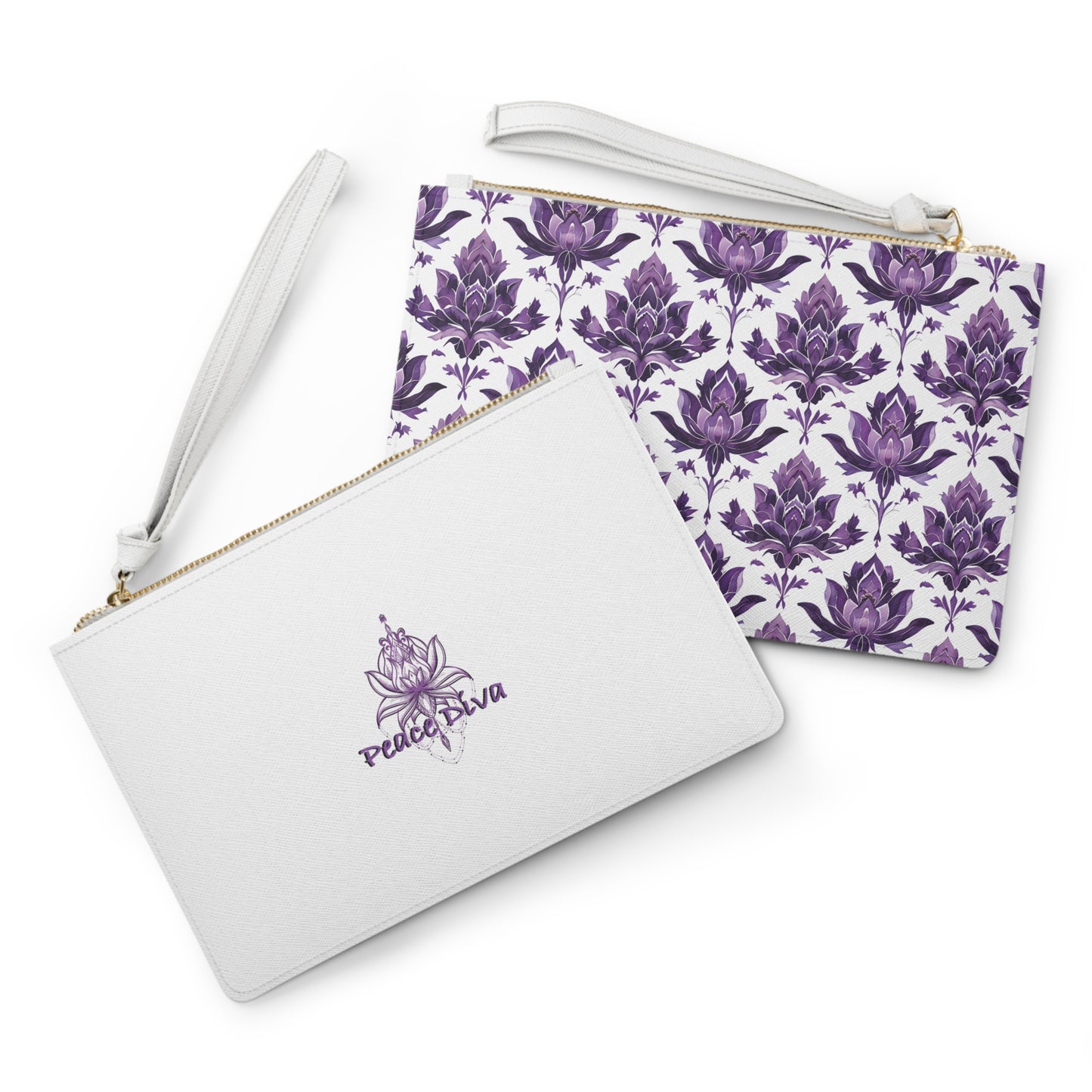 Lotus Peace Diva Clutch Bag — Purple Floral Wristlet Purse