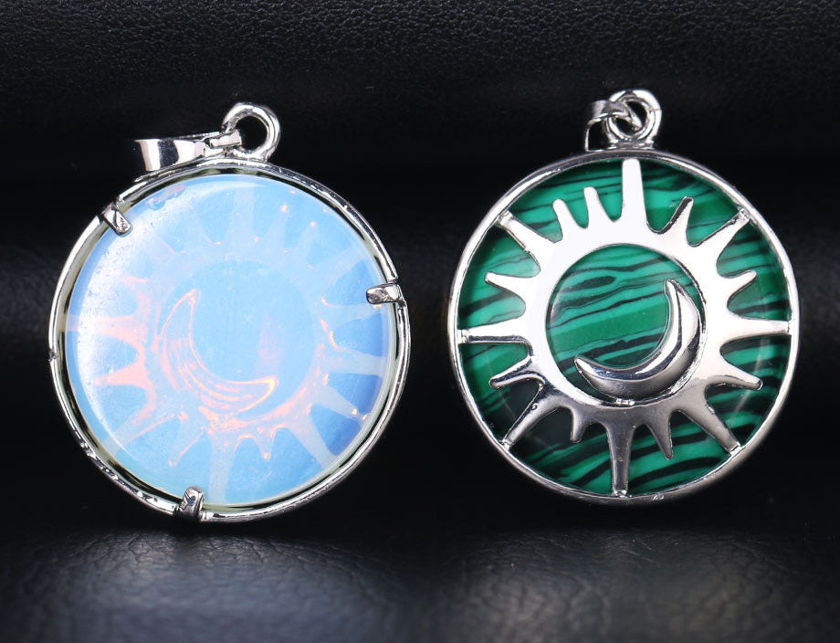 Sun & Moon Pendant Reiki Healing Natural Stone Necklace