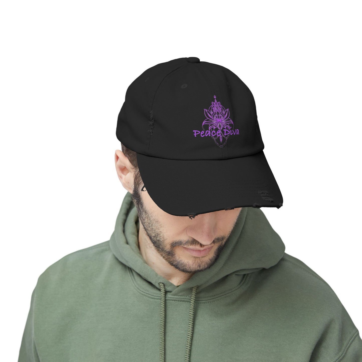 Distressed Cap — Purple Peace Diva Lotus Embroidered Hat