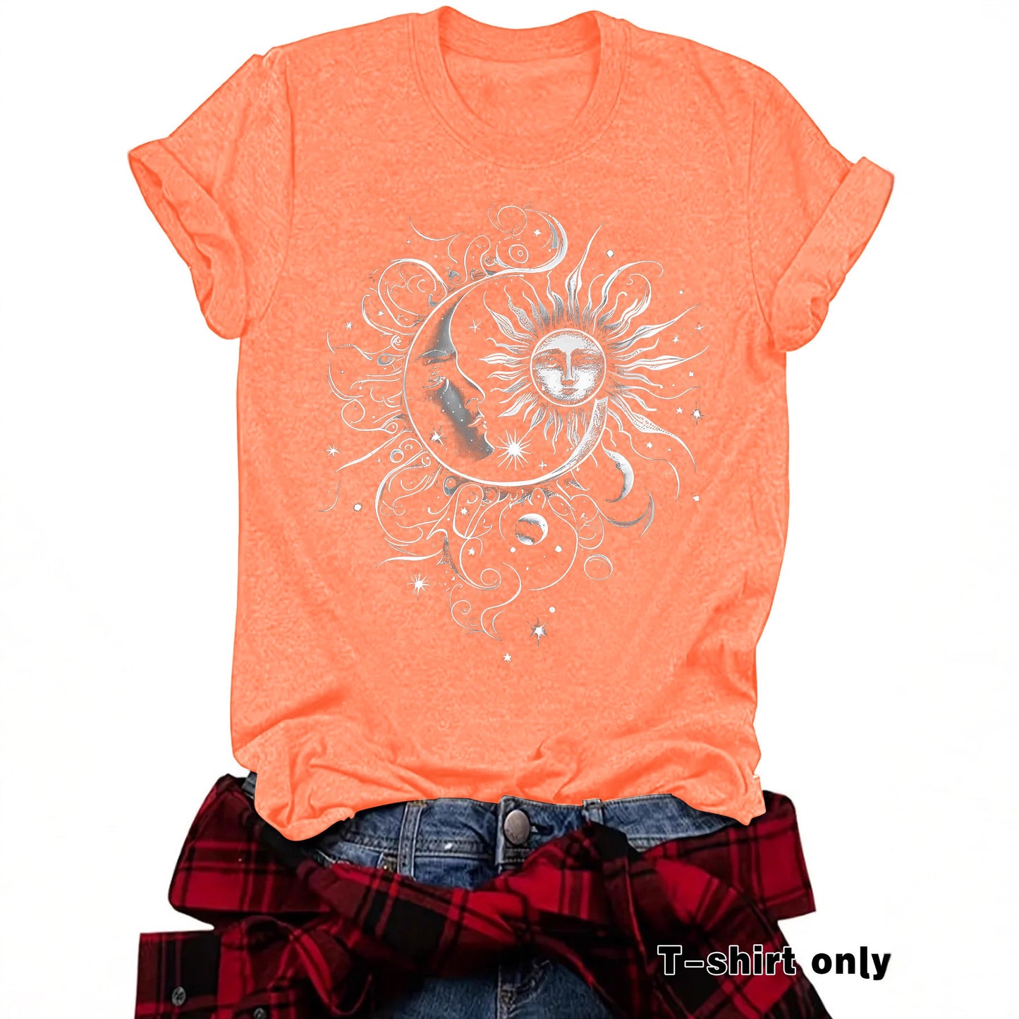 Sun and Moon Design T-Shirt Short Sleeved