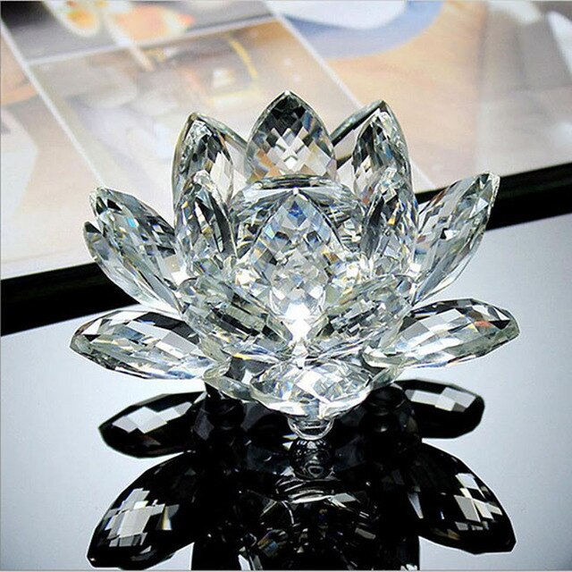 Quartz Crystal Lotus Flower Glass Paperweight