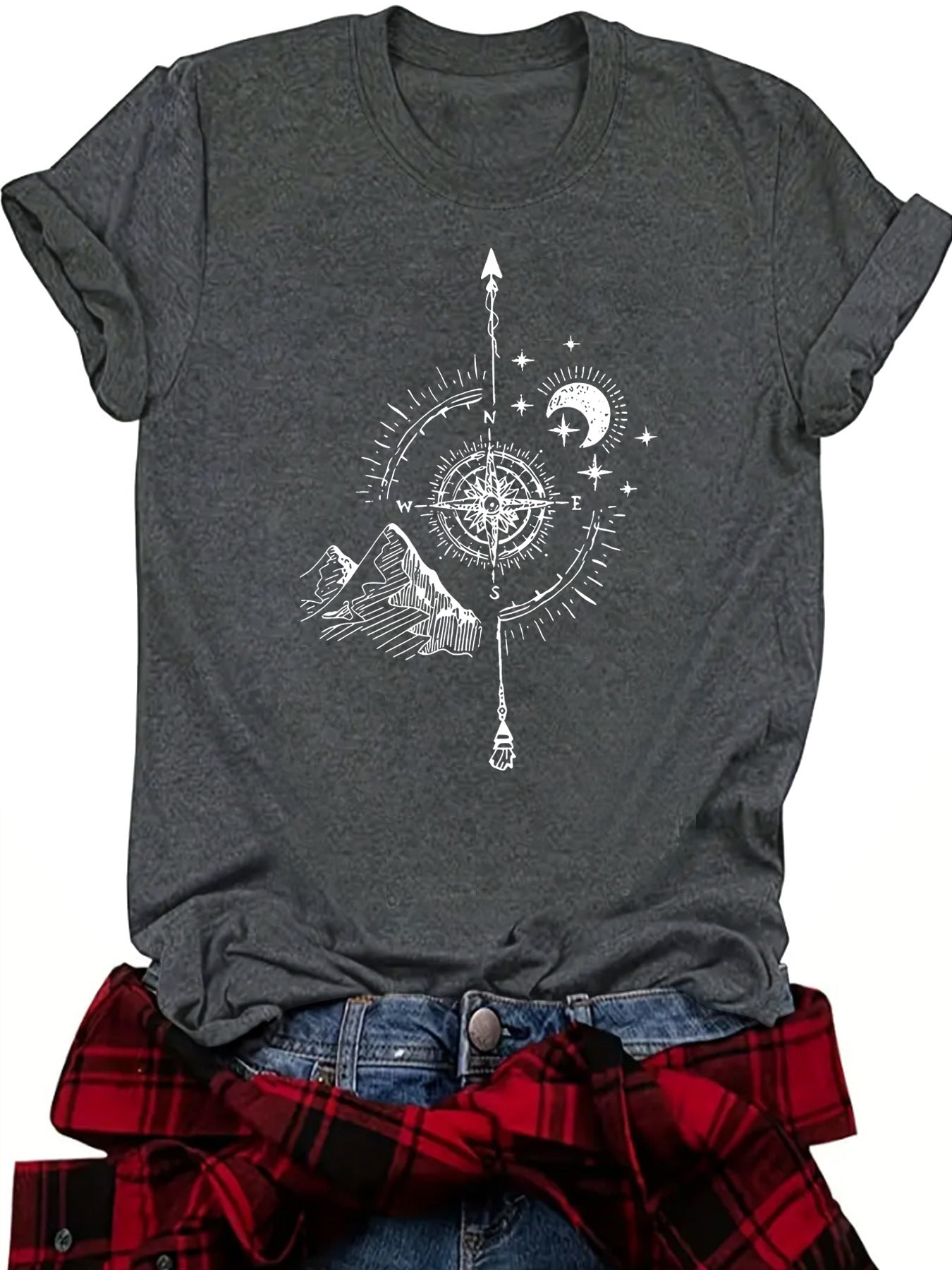 Compass Moon Mountain Peak Short Sleeve Shirt
