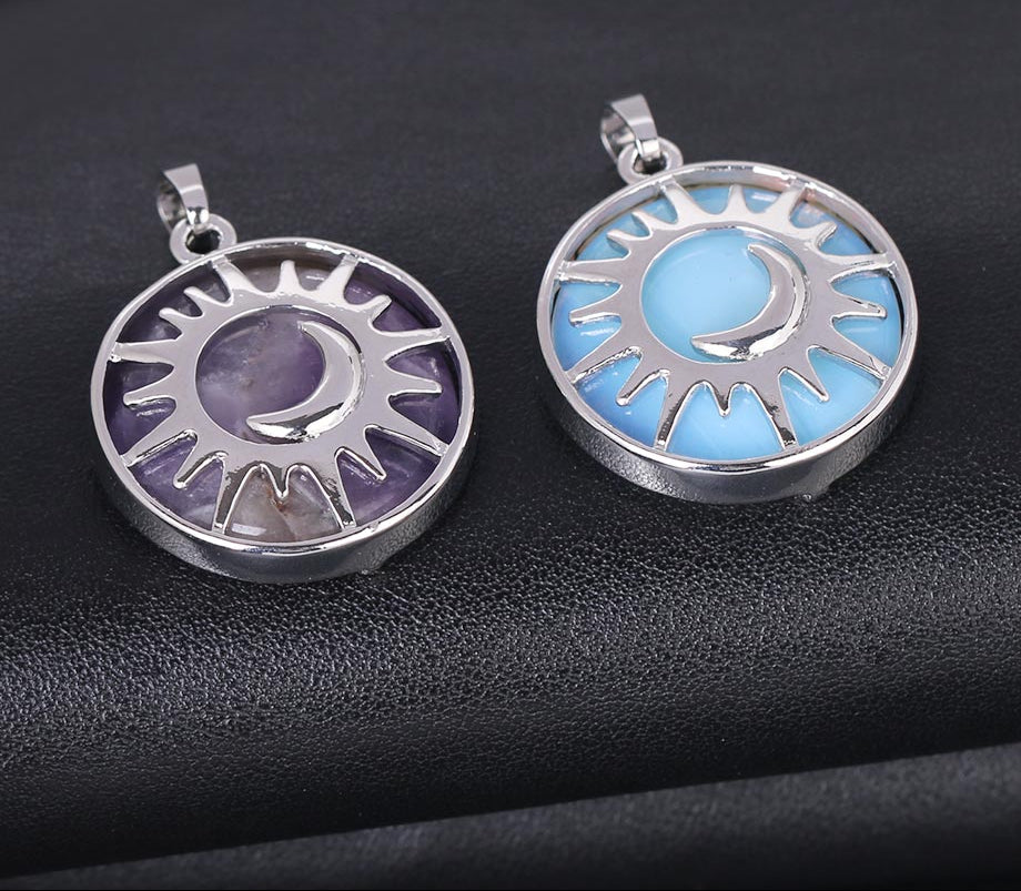 Sun & Moon Pendant Reiki Healing Natural Stone Necklace