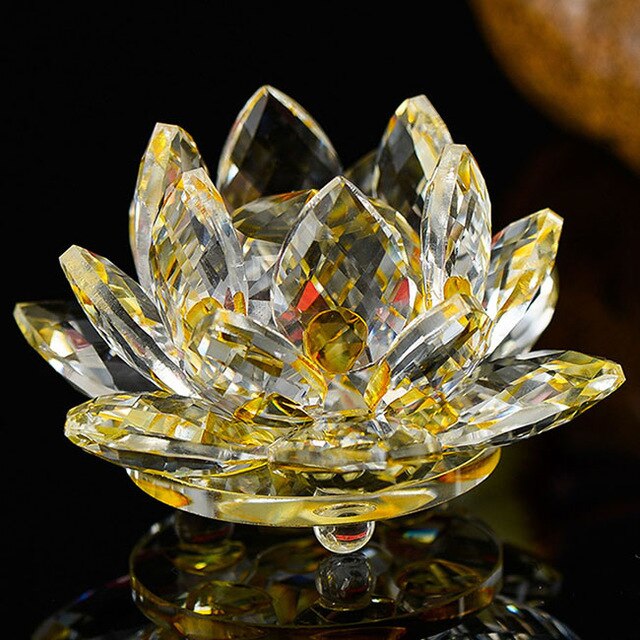 Quartz Crystal Lotus Flower Glass Paperweight