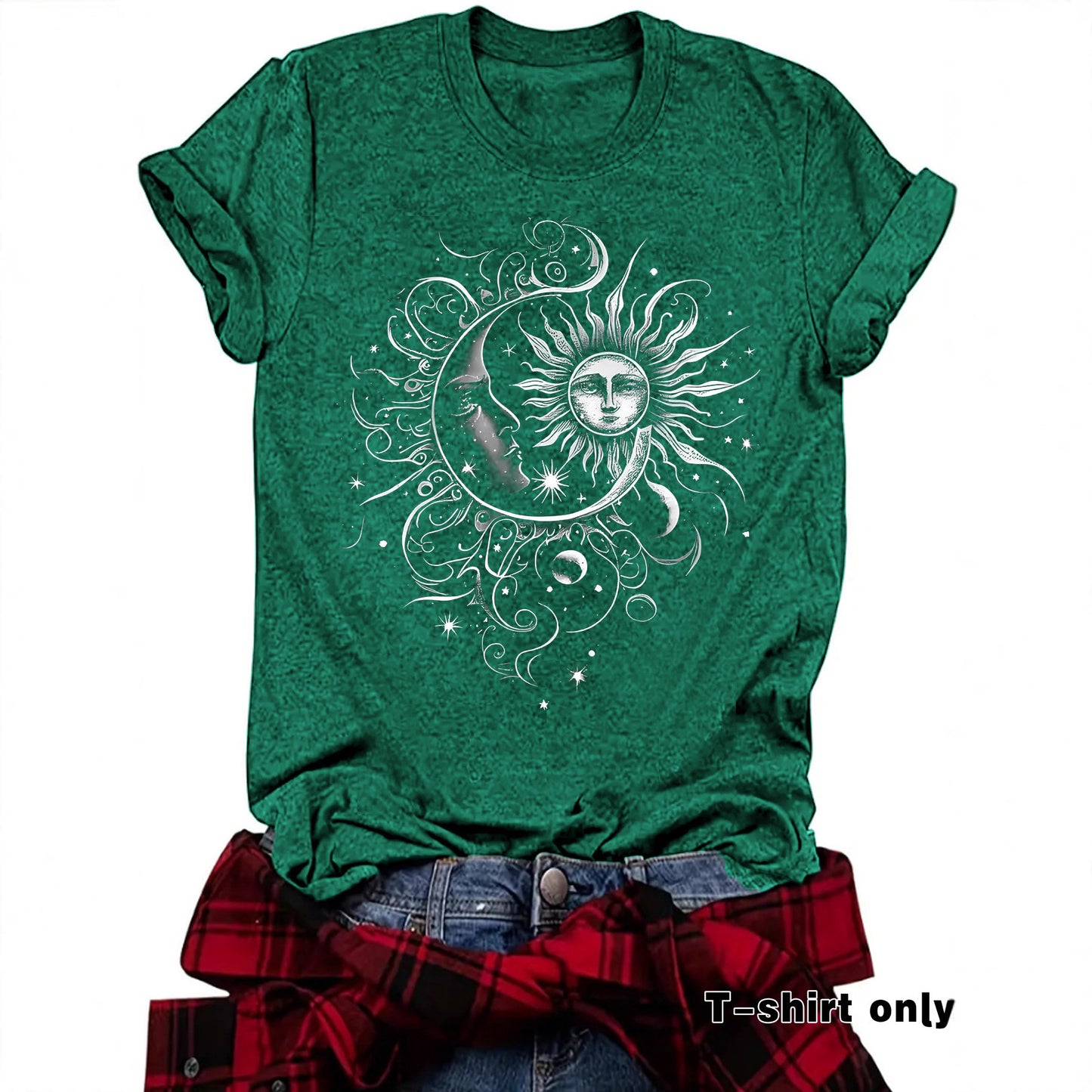 Sun and Moon Design T-Shirt Short Sleeved