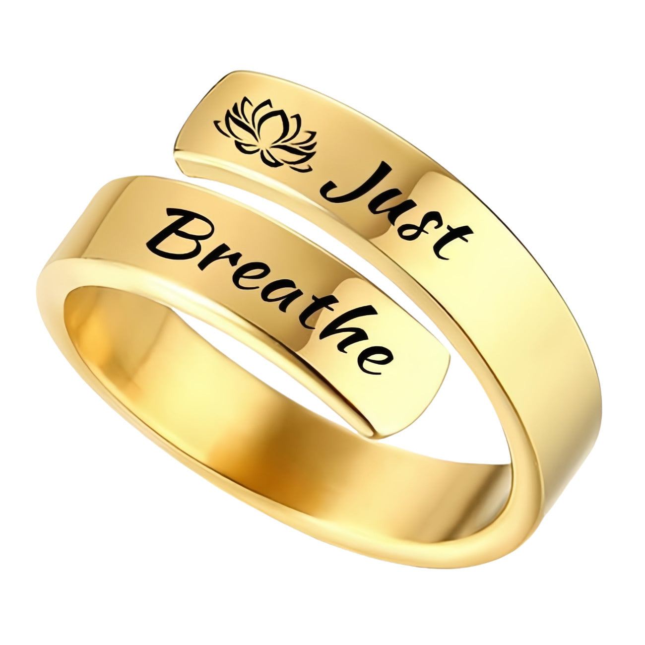 Just Breathe Open Wrap Ring Engraved Lotus Or Heart