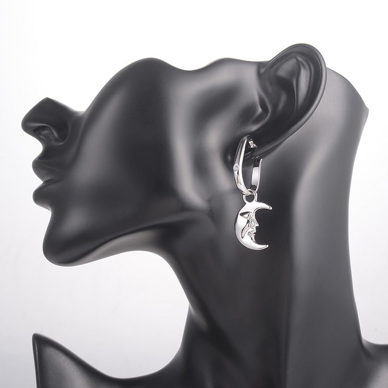 Crescent Moon Face Clip On Earrings