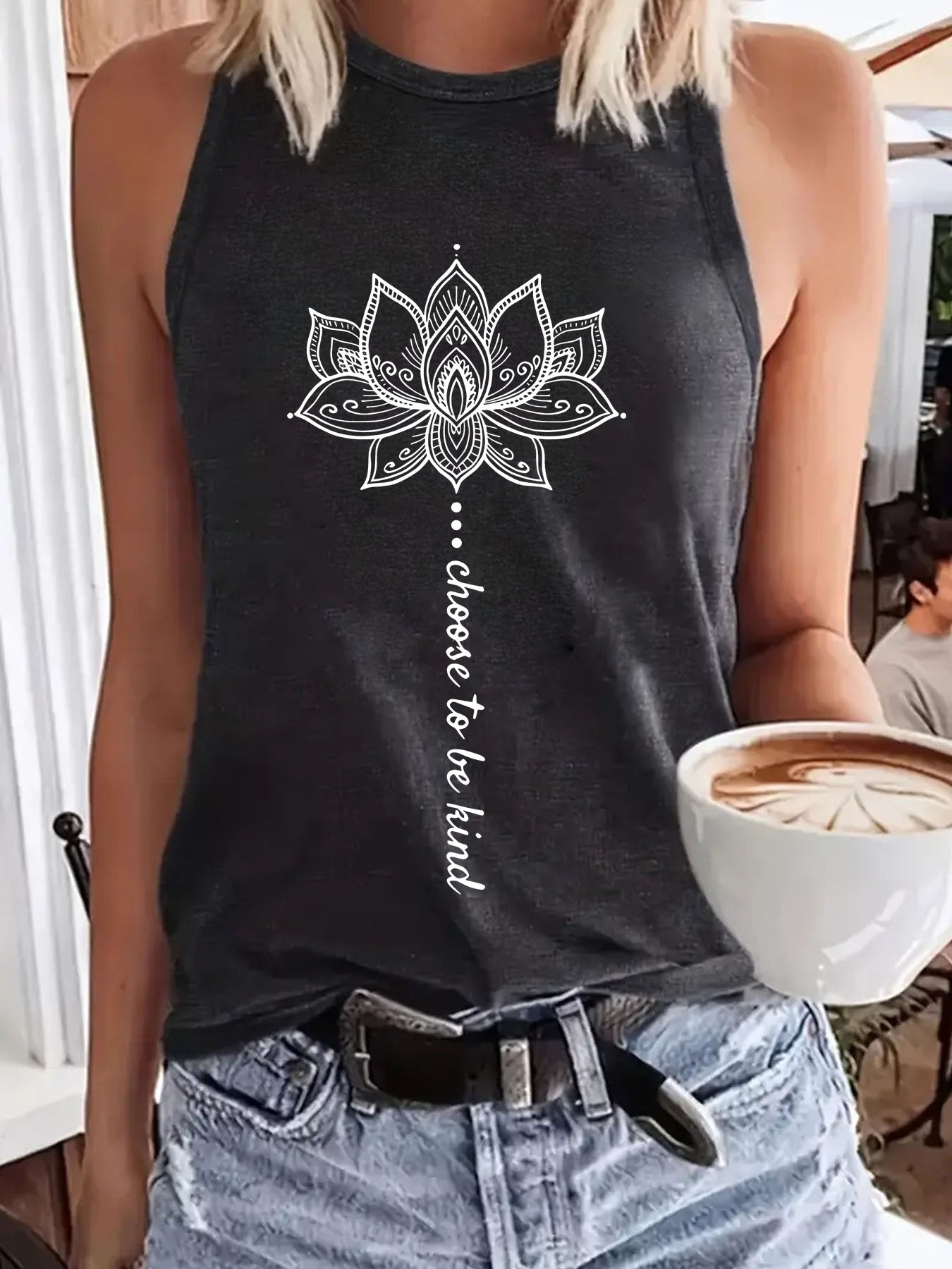 Choose To Be Kind - Lotus Print Sleeveless Top