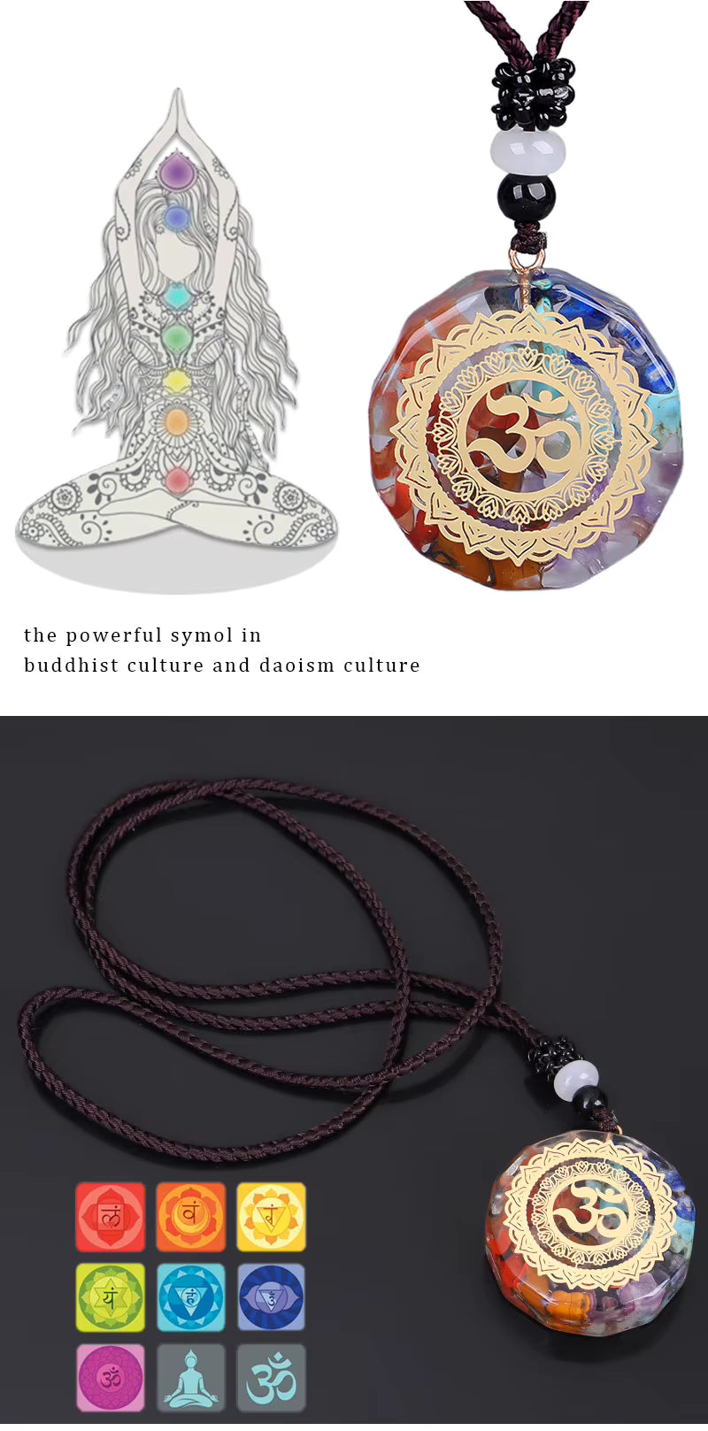 Pendant  Symbol Necklace Chakra Healing Energy Necklace Meditation Jewelry