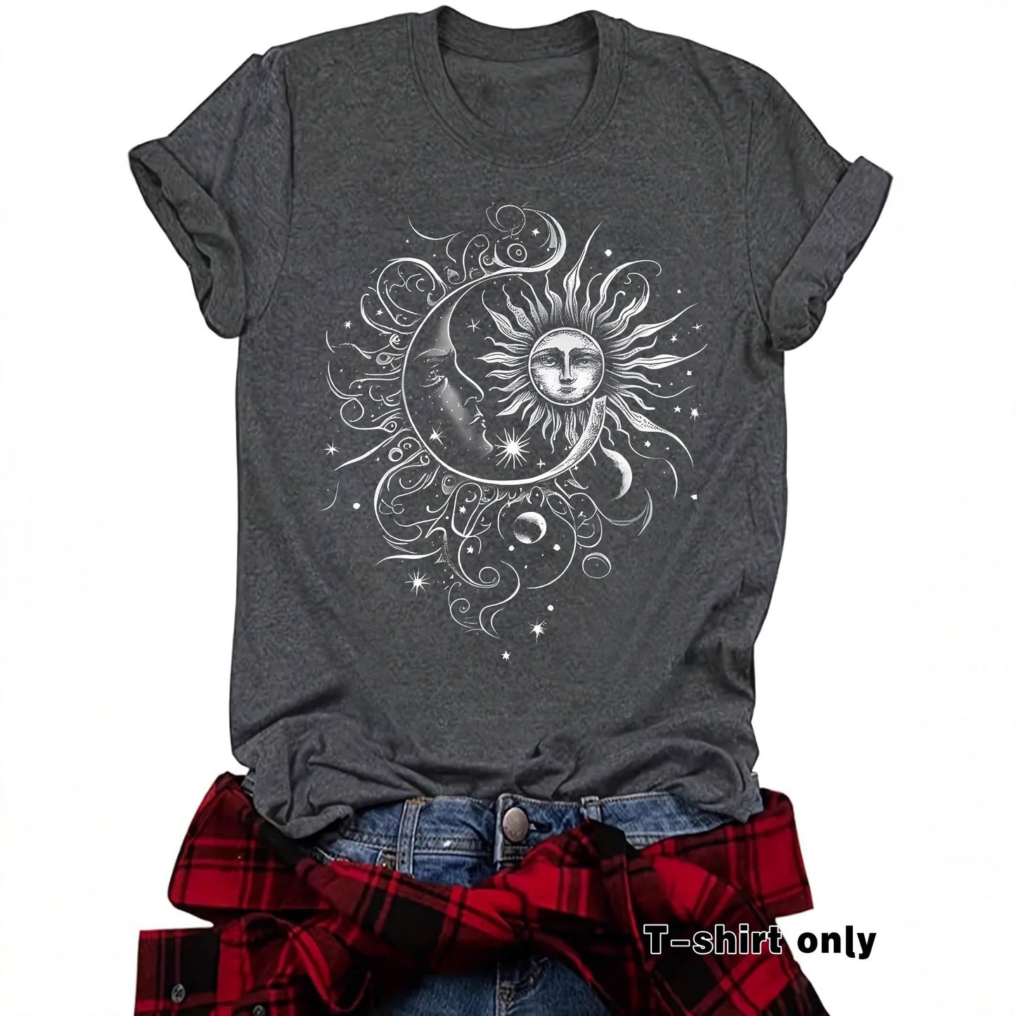 Sun and Moon Design T-Shirt Short Sleeved
