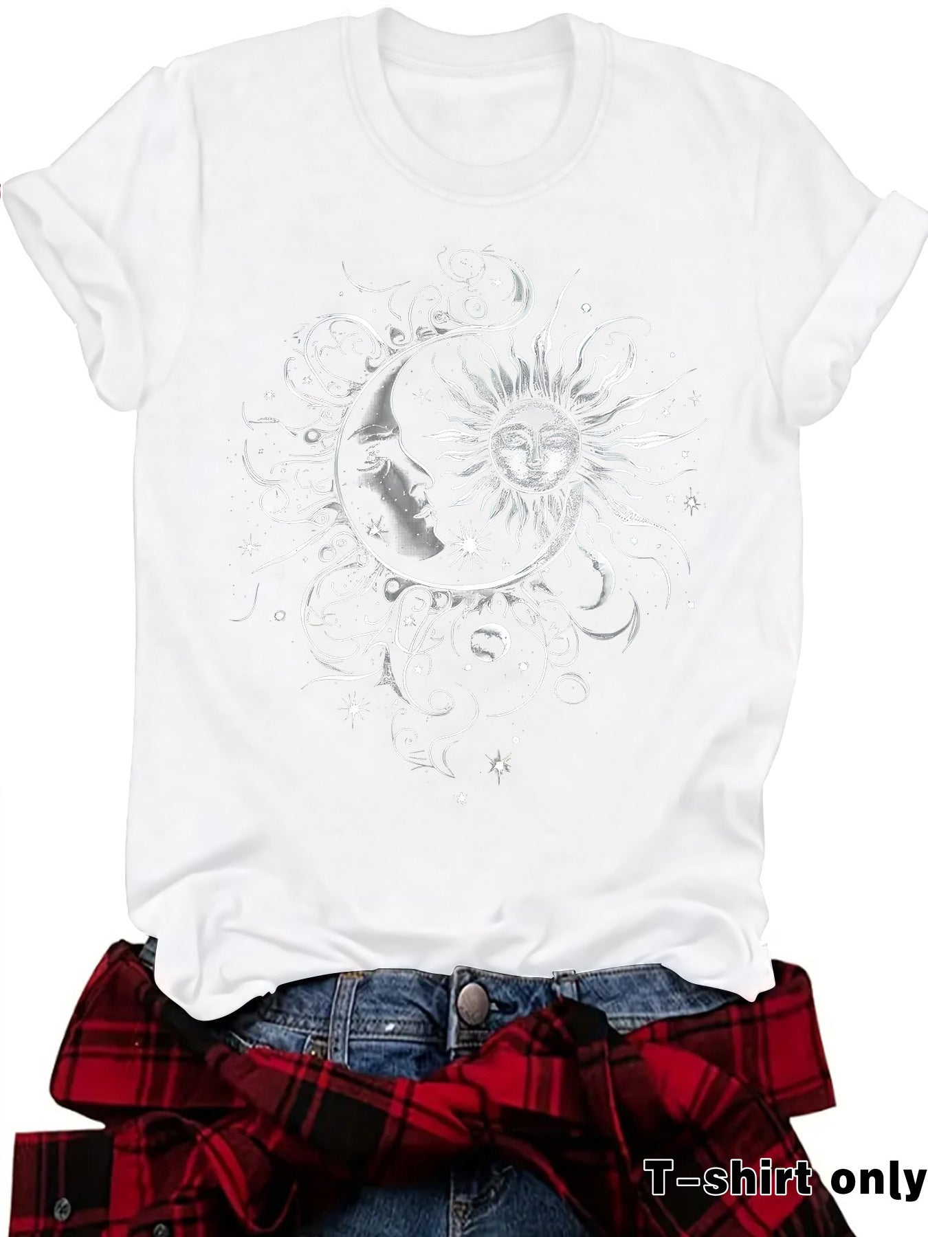 Sun and Moon Design T-Shirt Short Sleeved