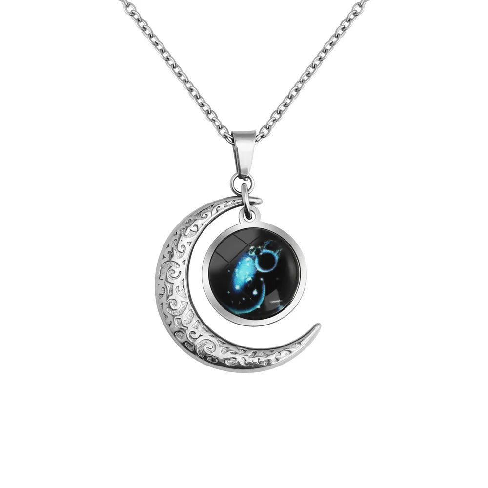 Moon Starry Luminous Constellation Zodiac Necklace