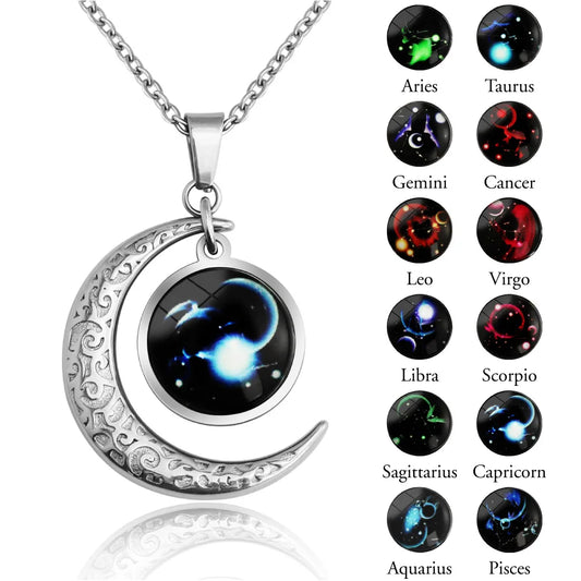 Moon Starry Luminous Constellation Zodiac Necklace