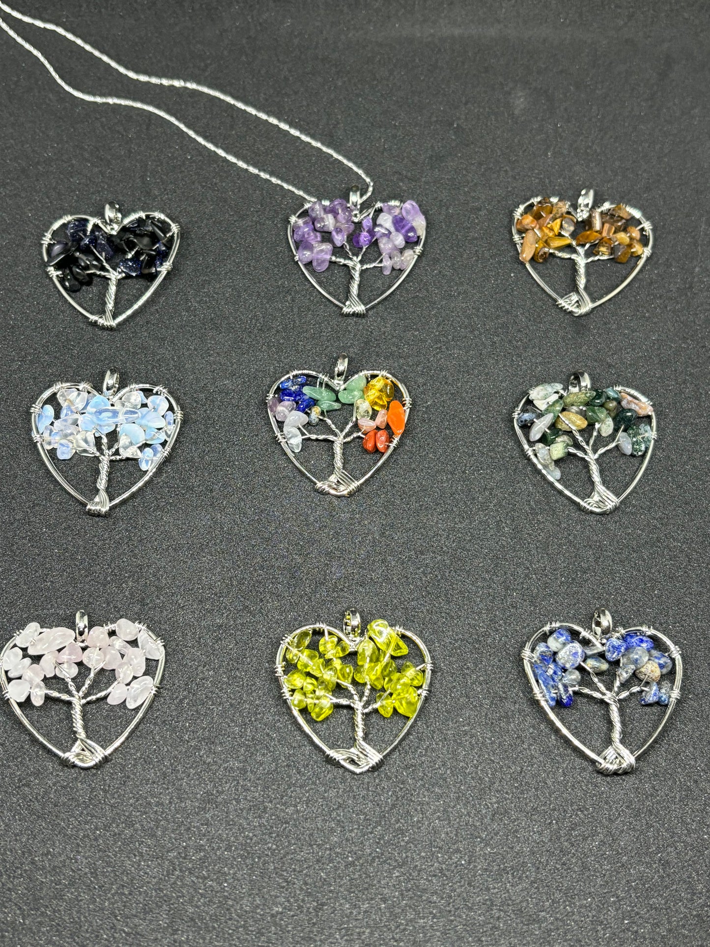 Sterling Silver Natural Stone Crystal Agate Chakra Life Tree Necklace